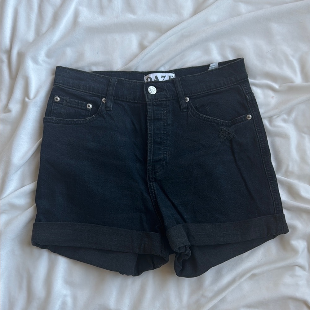 Daze High Waist Roll Hem Black Denim
